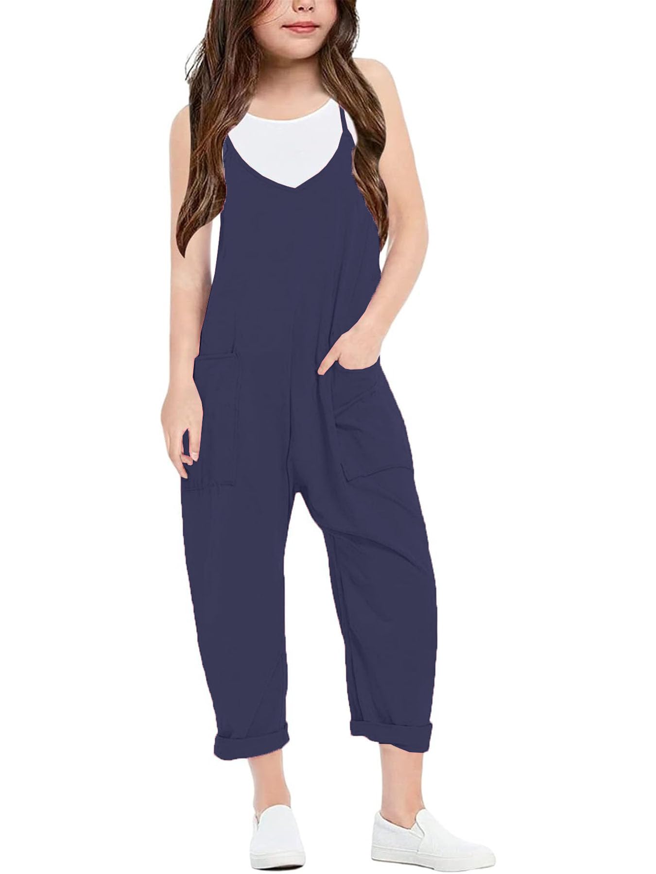 Girls Casual Sleeveless Jumpsuit – Spaghetti Strap Overalls