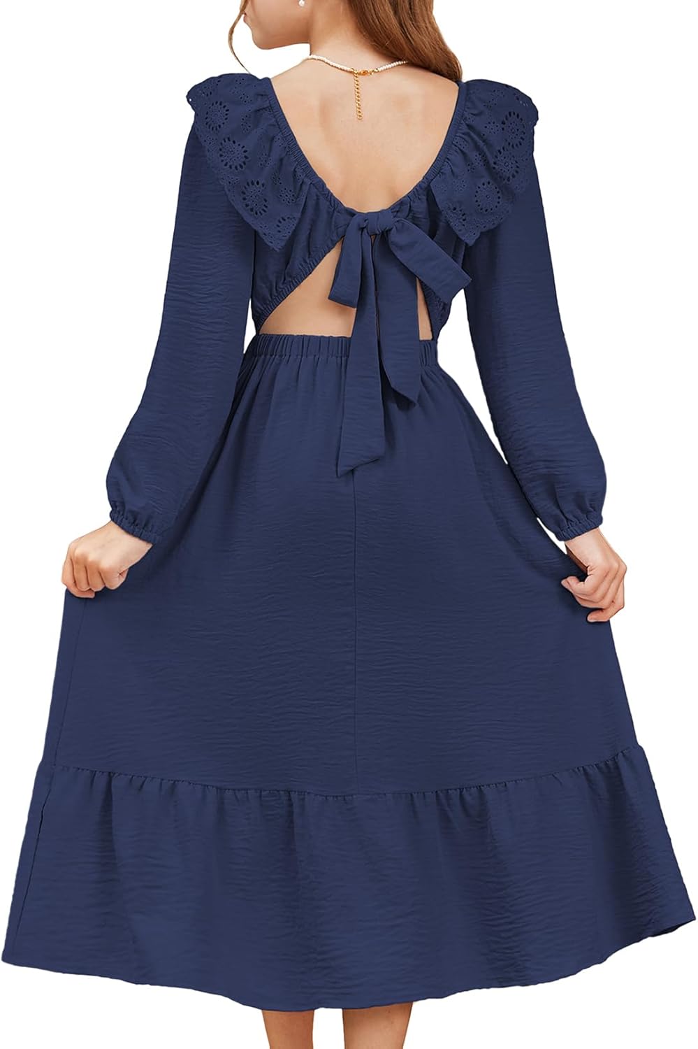 blibean Tween Girls' Embroidered Tie-Back Dress