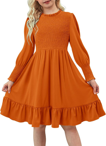 Yoklass Girls' Smocked Puff Sleeve Dress