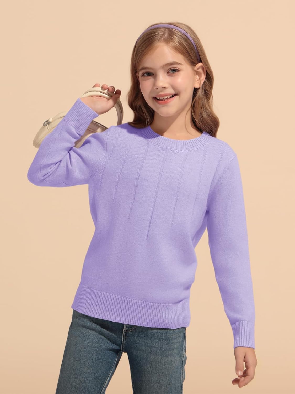 Haloumoning Girls' Crewneck Pleated Knit Sweater