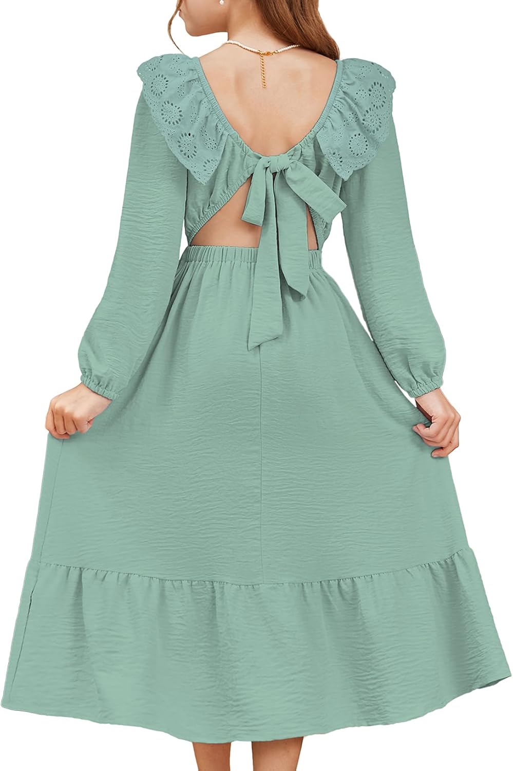 blibean Tween Girls' Embroidered Tie-Back Dress