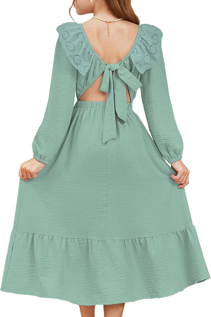 blibean Tween Girls' Embroidered Tie-Back Dress