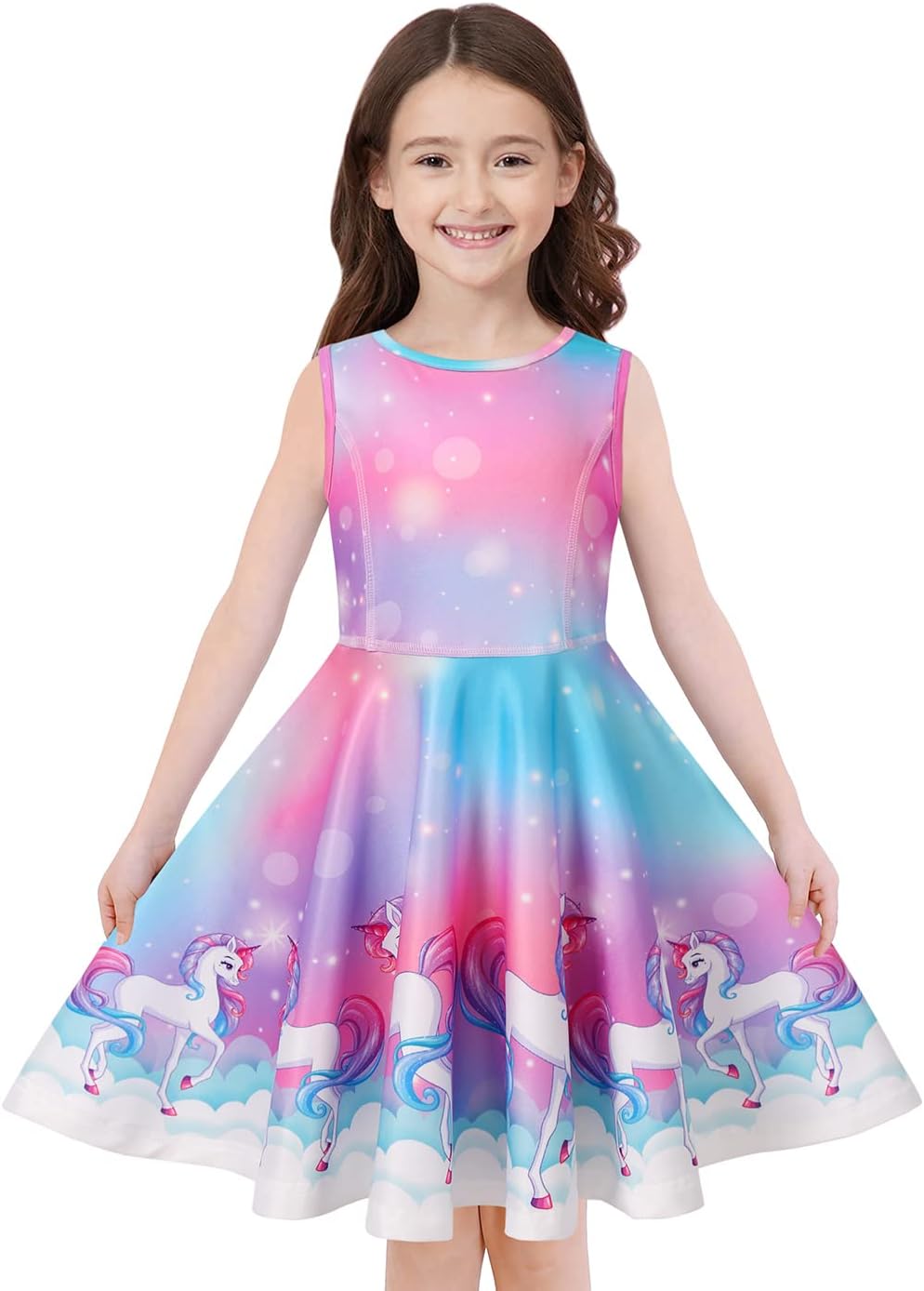 Quedoris Girls' Unicorn Print Twirly Dress