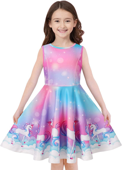Quedoris Girls' Unicorn Print Twirly Dress