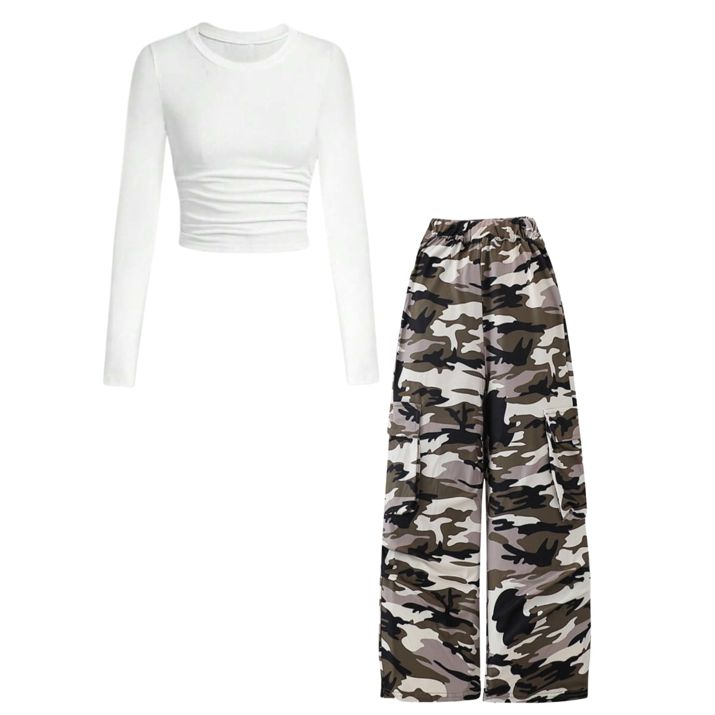 Tween Girls' 2-Piece Long Sleeve Top & Cargo Pants Set
