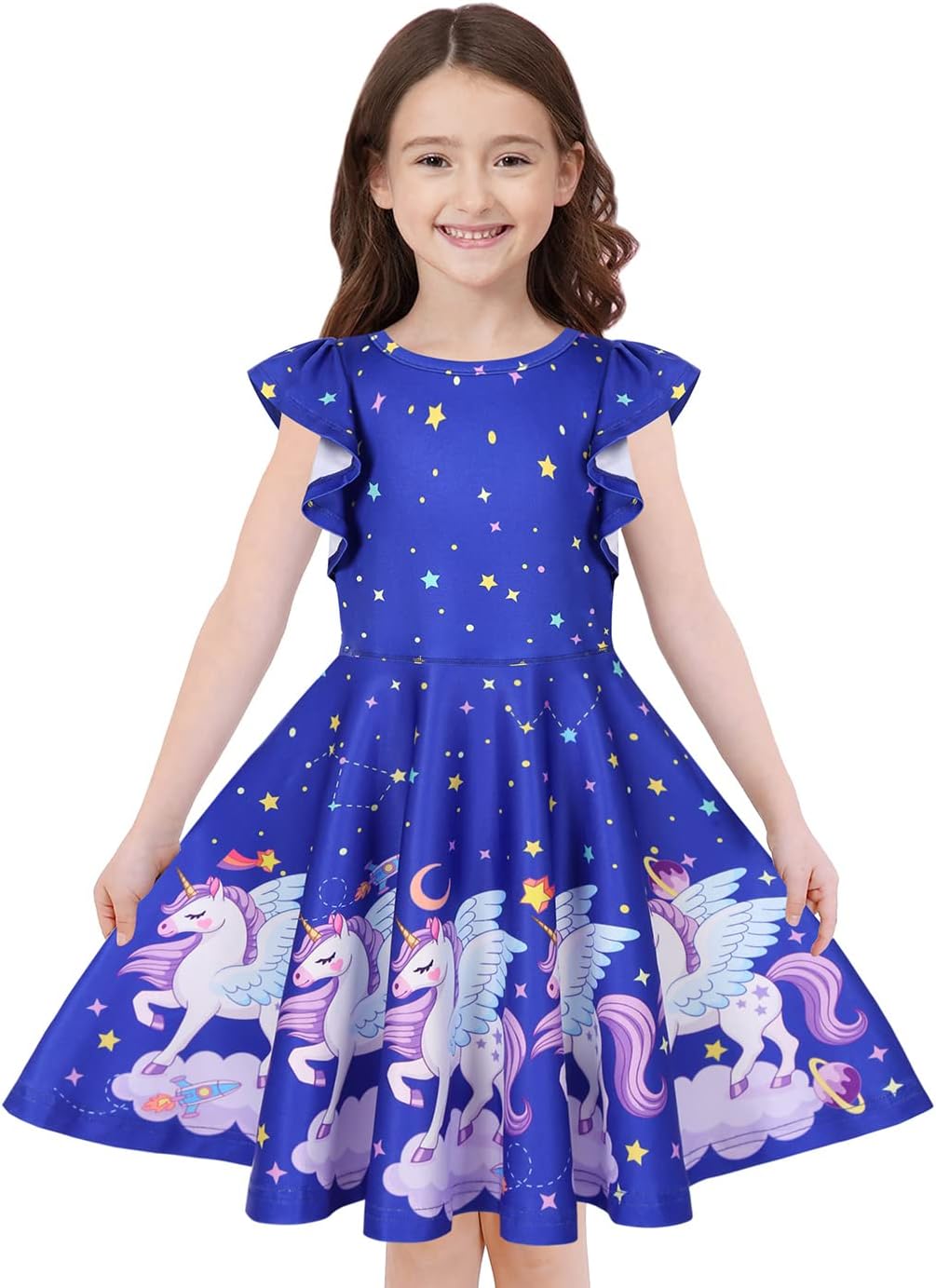 Quedoris Girls' Unicorn Print Twirly Dress