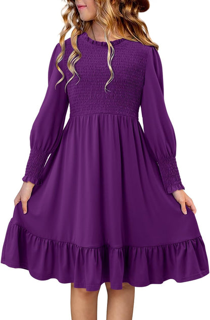 Yoklass Girls' Smocked Puff Sleeve Dress