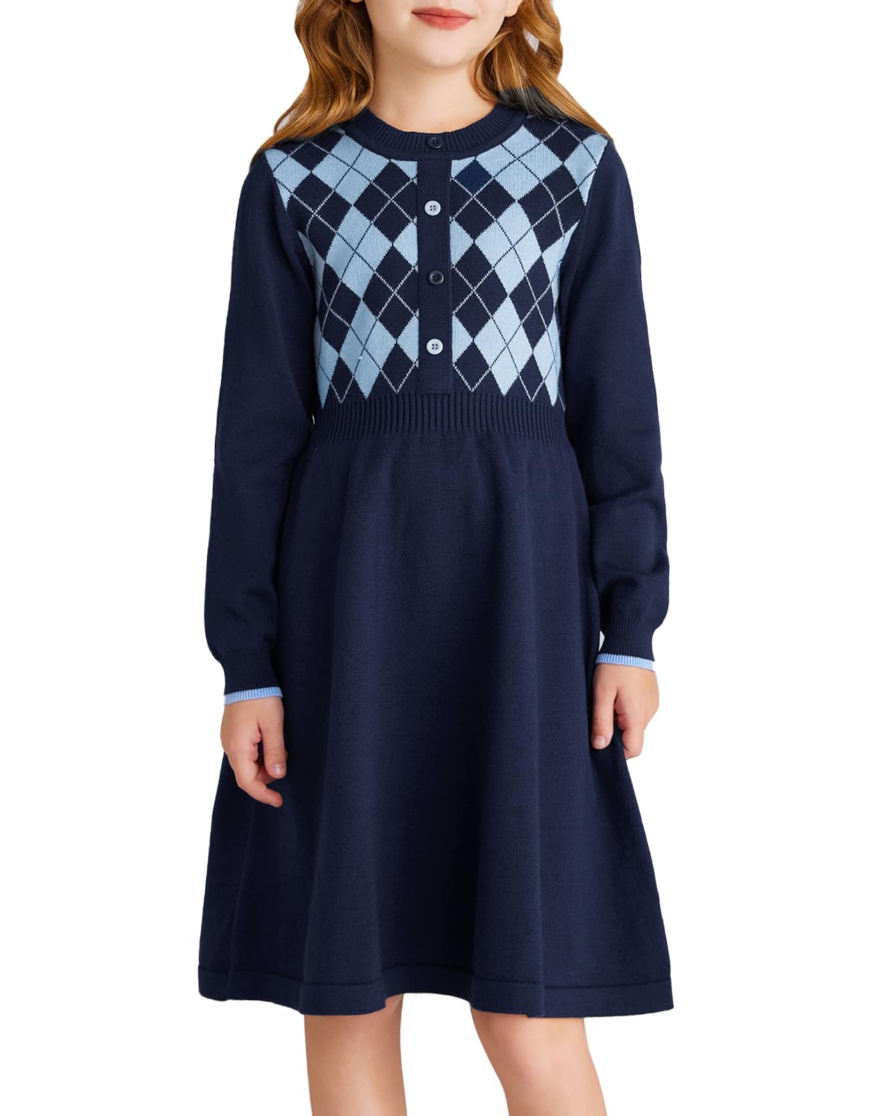 GRACE KARIN Girls' Argyle Knit Sweater Dress