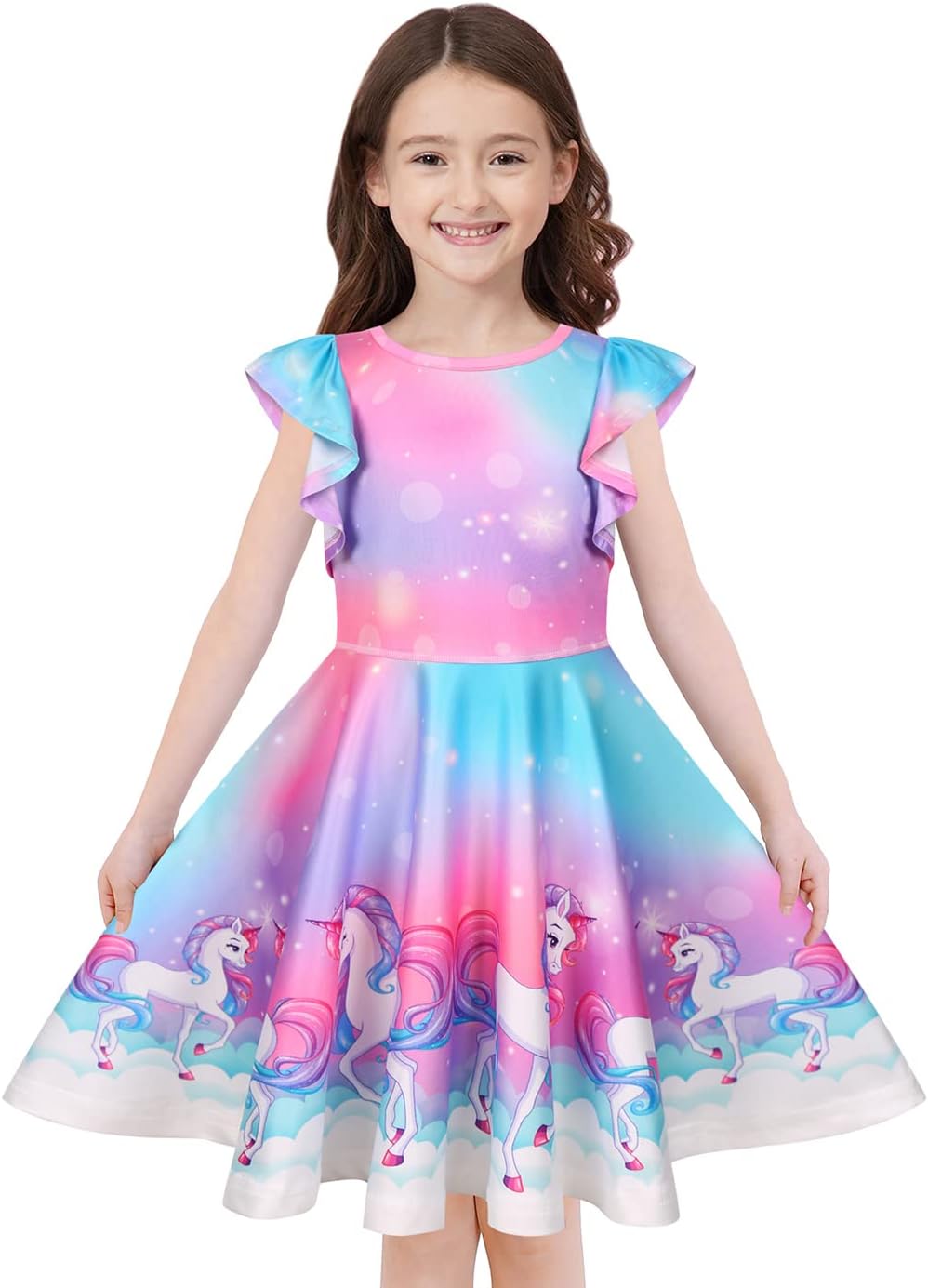Quedoris Girls' Unicorn Print Twirly Dress