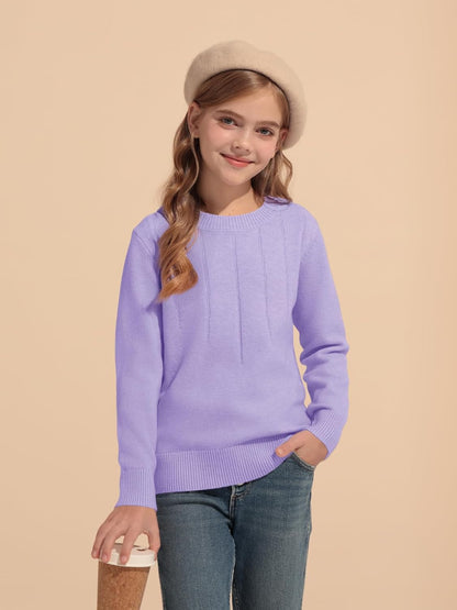 Haloumoning Girls' Crewneck Pleated Knit Sweater