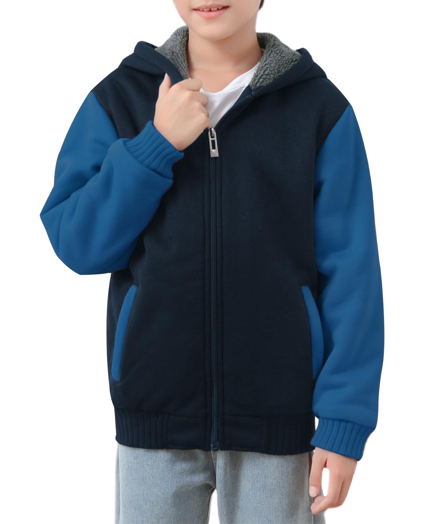ZITY Boys' Sherpa Lined Zip-Up Hoodie