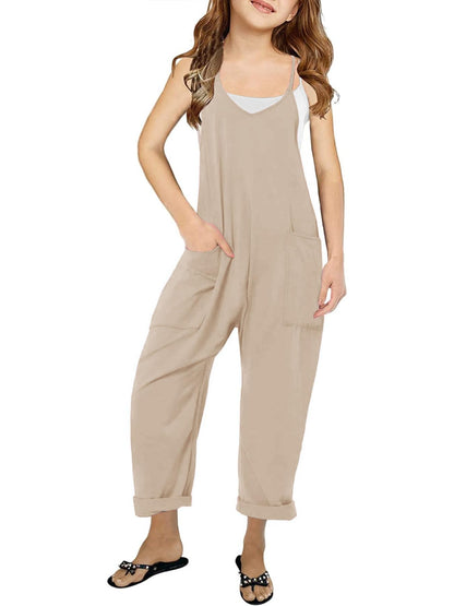 Girls Casual Sleeveless Jumpsuit – Spaghetti Strap Overalls