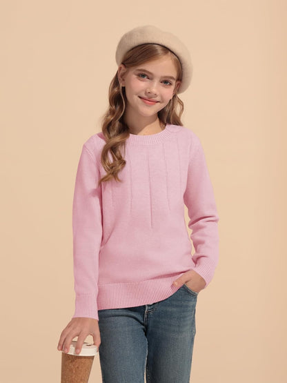 Haloumoning Girls' Crewneck Pleated Knit Sweater