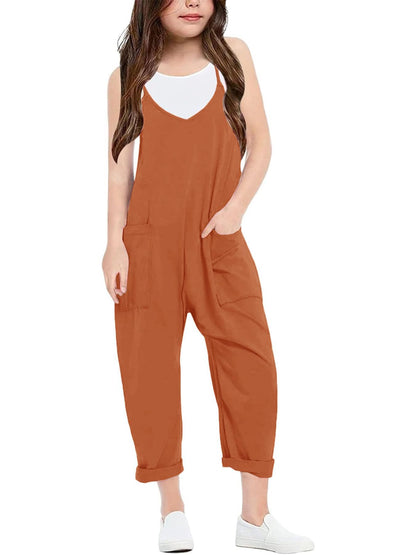 Girls Casual Sleeveless Jumpsuit – Spaghetti Strap Overalls