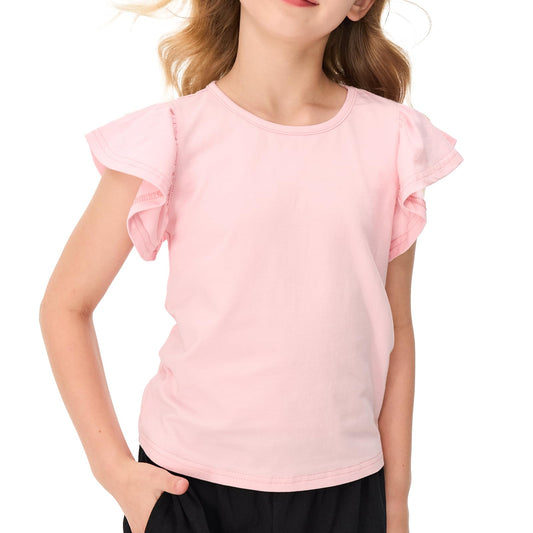 Girls' Striped Ruffle Sleeve T-Shirt