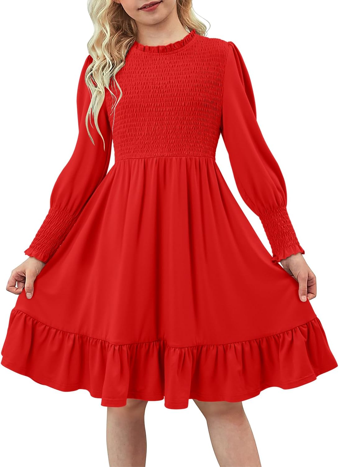 Yoklass Girls' Smocked Puff Sleeve Dress