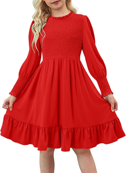 Yoklass Girls' Smocked Puff Sleeve Dress