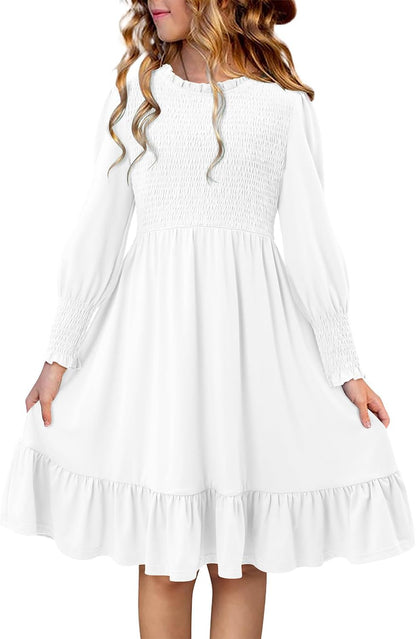 Yoklass Girls' Smocked Puff Sleeve Dress