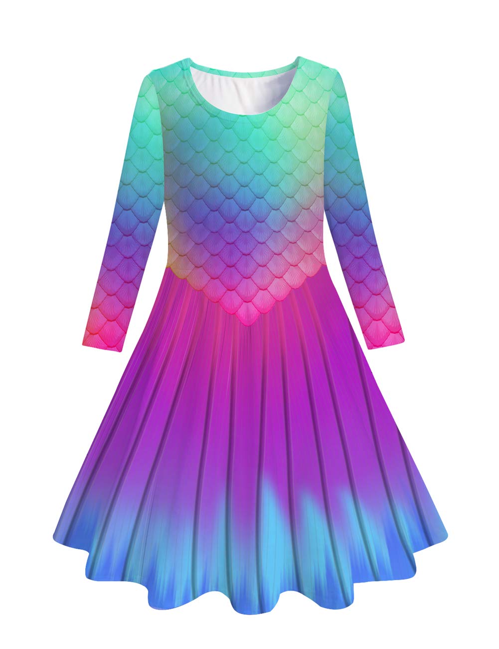 Funnycokid Girls' Butterfly & Mermaid Long Sleeve Dress