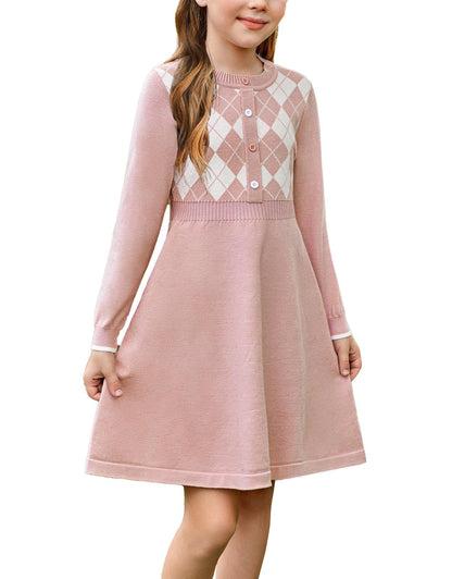 GRACE KARIN Girls' Argyle Knit Sweater Dress