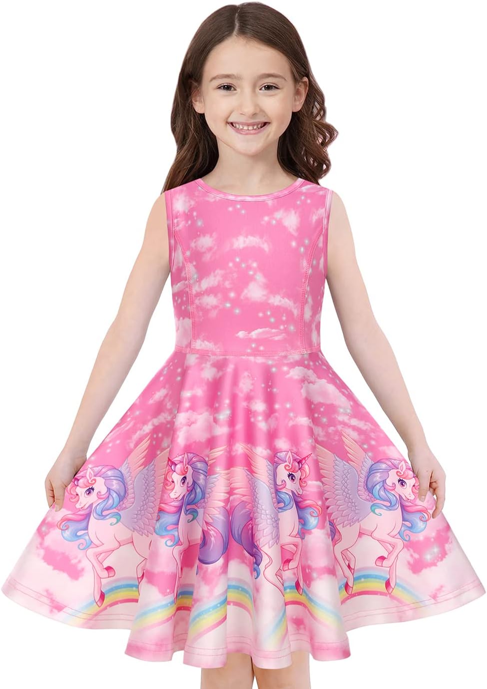 Quedoris Girls' Unicorn Print Twirly Dress