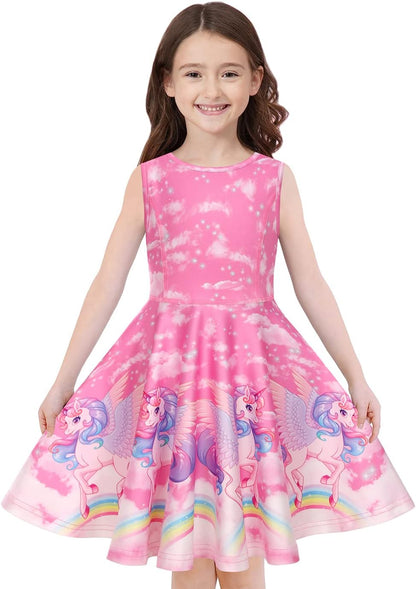 Quedoris Girls' Unicorn Print Twirly Dress