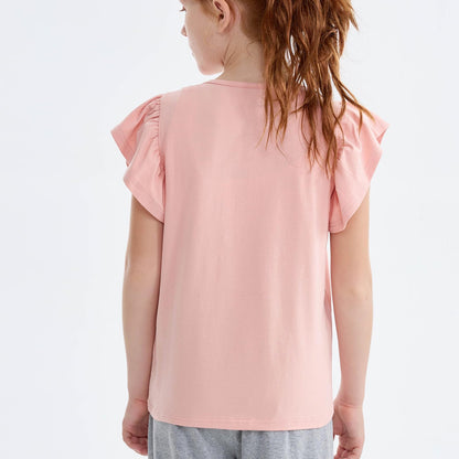 Girls' Striped Ruffle Sleeve T-Shirt