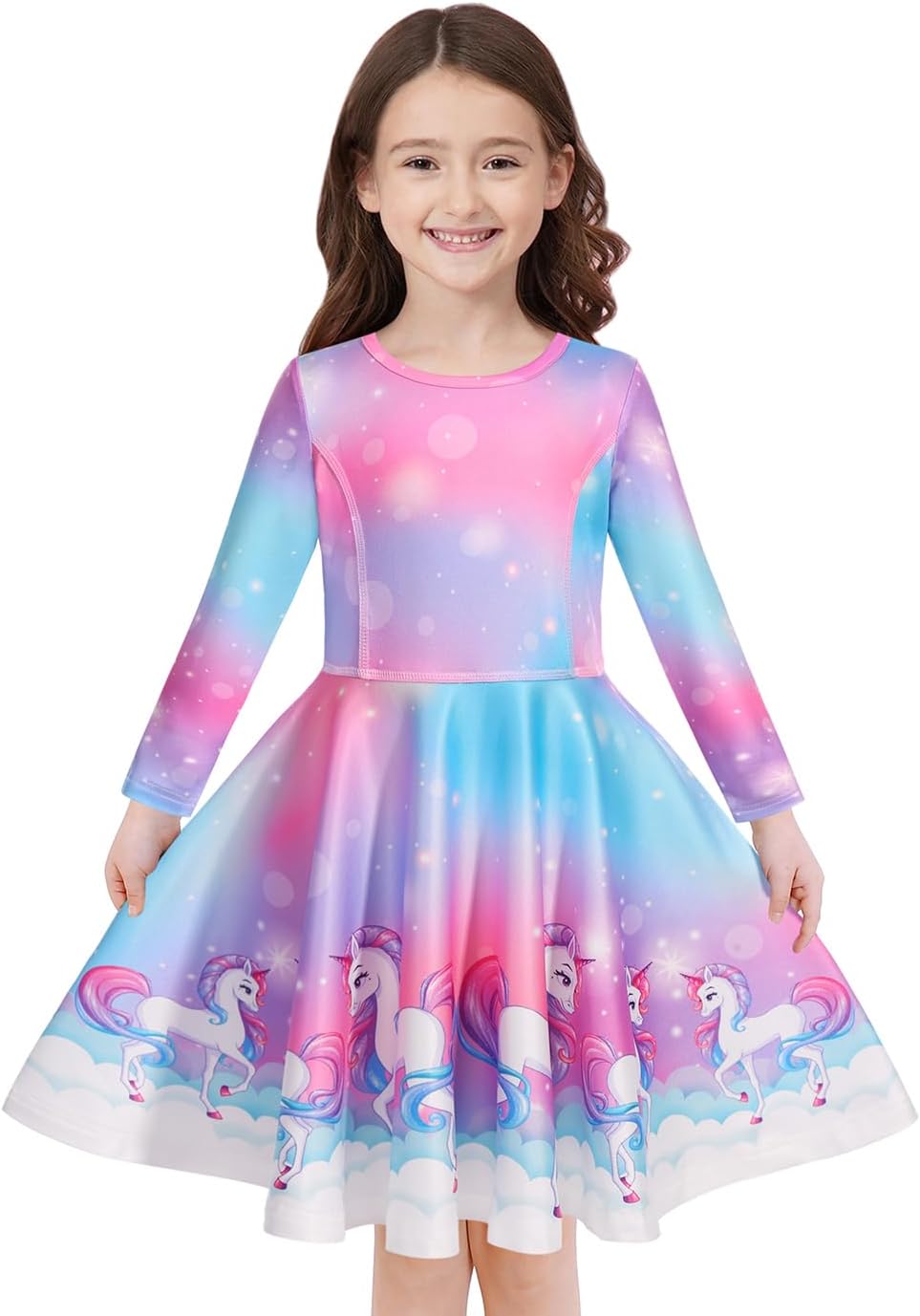 Quedoris Girls' Unicorn Print Twirly Dress
