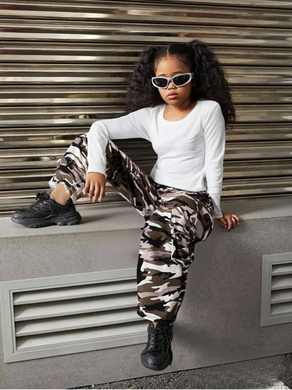 Tween Girls' 2-Piece Long Sleeve Top & Cargo Pants Set
