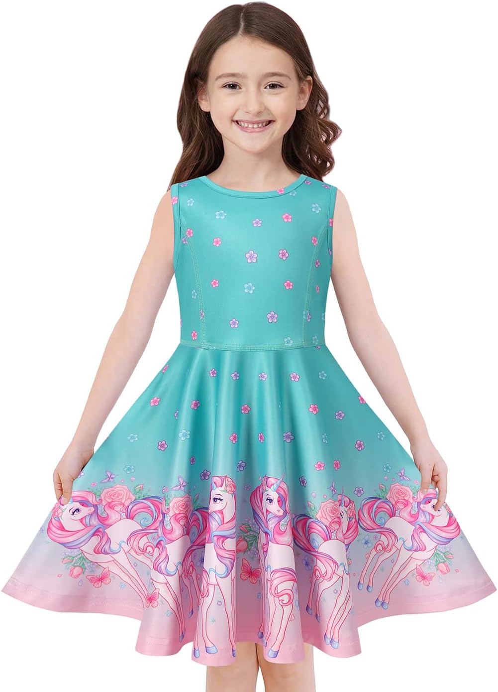 Quedoris Girls' Unicorn Print Twirly Dress