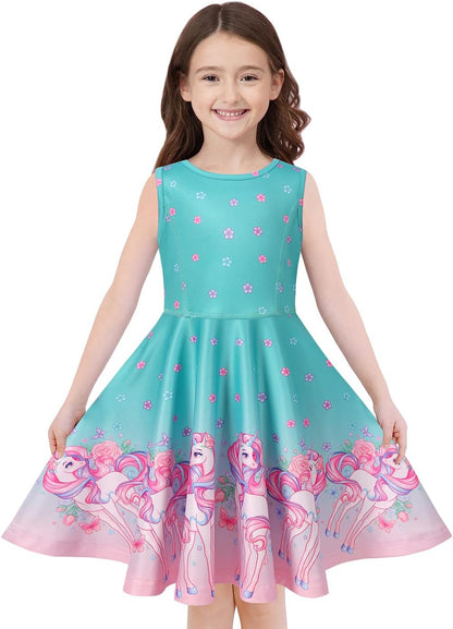 Quedoris Girls' Unicorn Print Twirly Dress