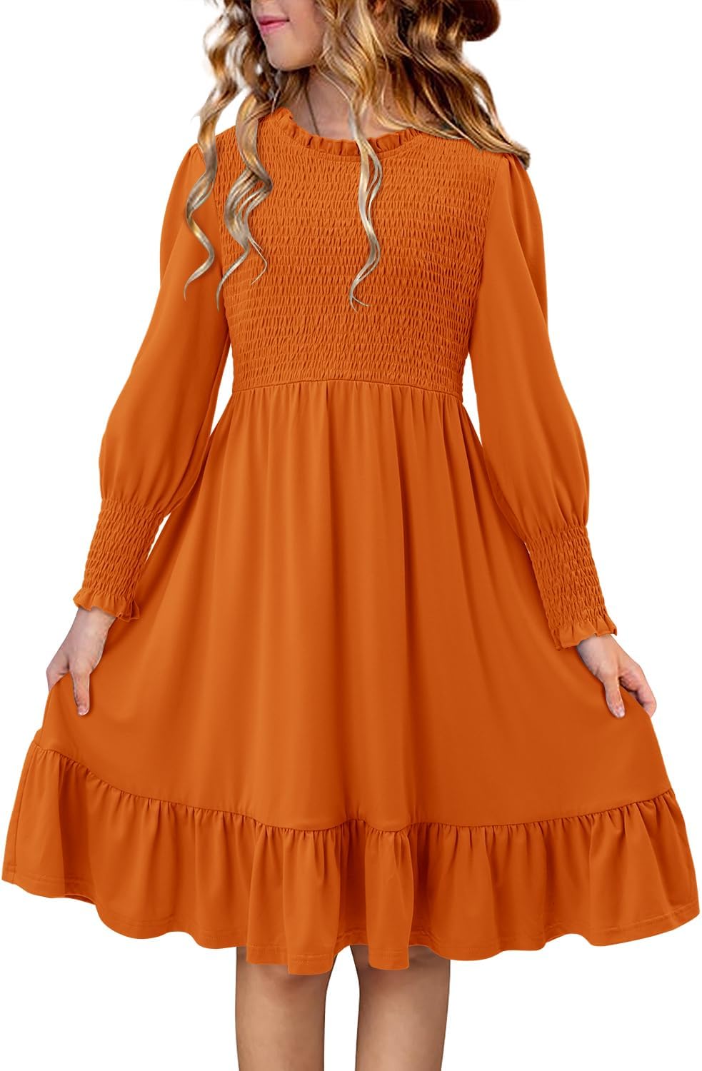 Yoklass Girls' Smocked Puff Sleeve Dress