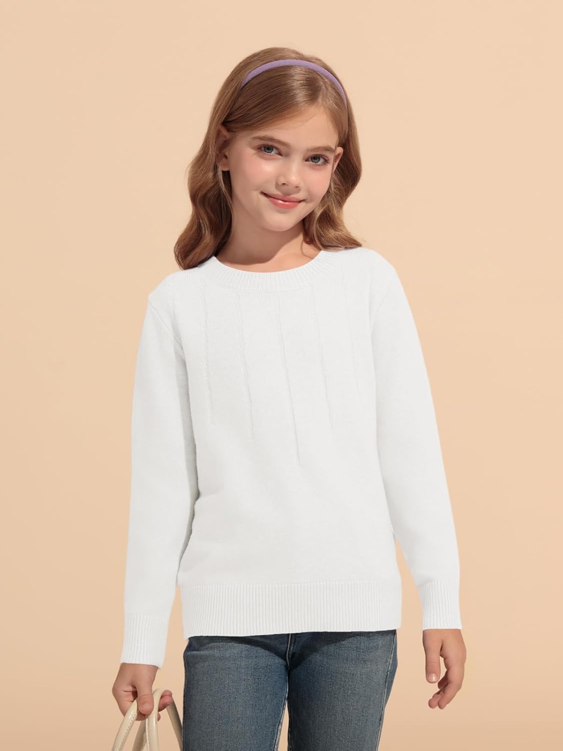 Haloumoning Girls' Crewneck Pleated Knit Sweater