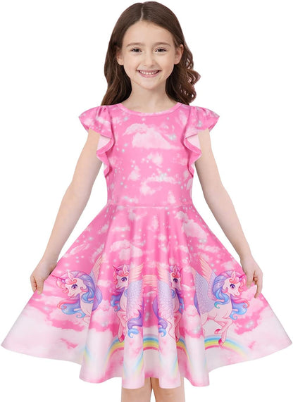 Quedoris Girls' Unicorn Print Twirly Dress