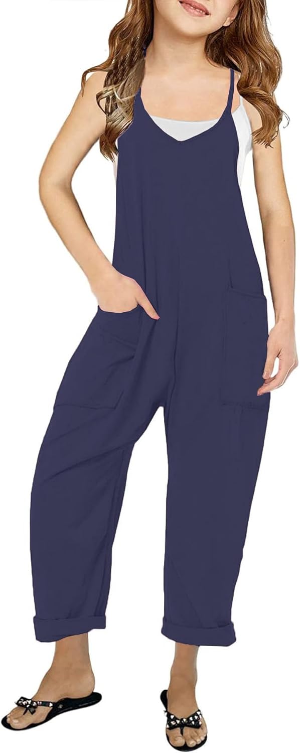 Girls Casual Sleeveless Jumpsuit – Spaghetti Strap Overalls