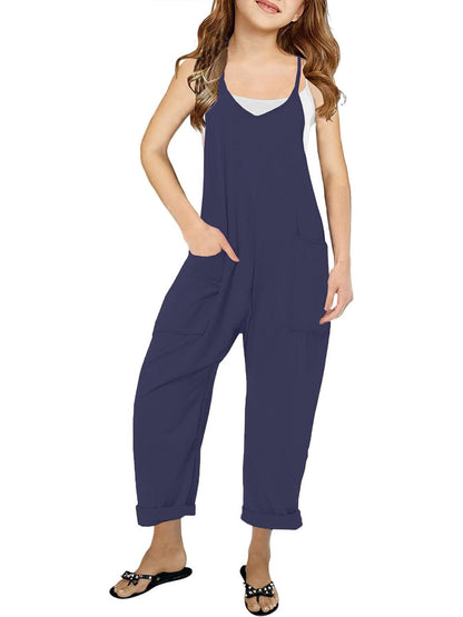 Girls Casual Sleeveless Jumpsuit – Spaghetti Strap Overalls