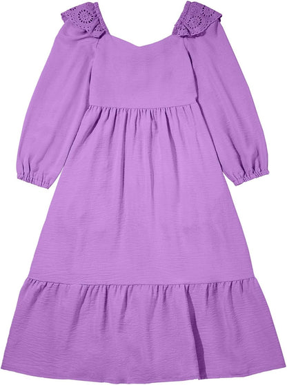 blibean Tween Girls' Embroidered Tie-Back Dress