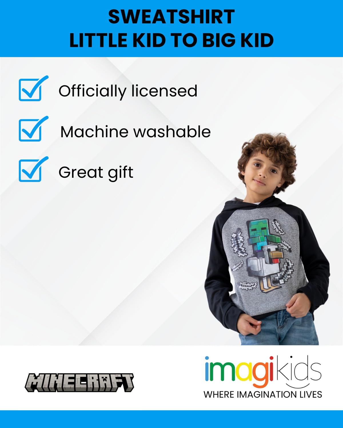 Minecraft Fleece Pullover Hoodie Little Kid to Big Kid Sizes (4-18-20)
