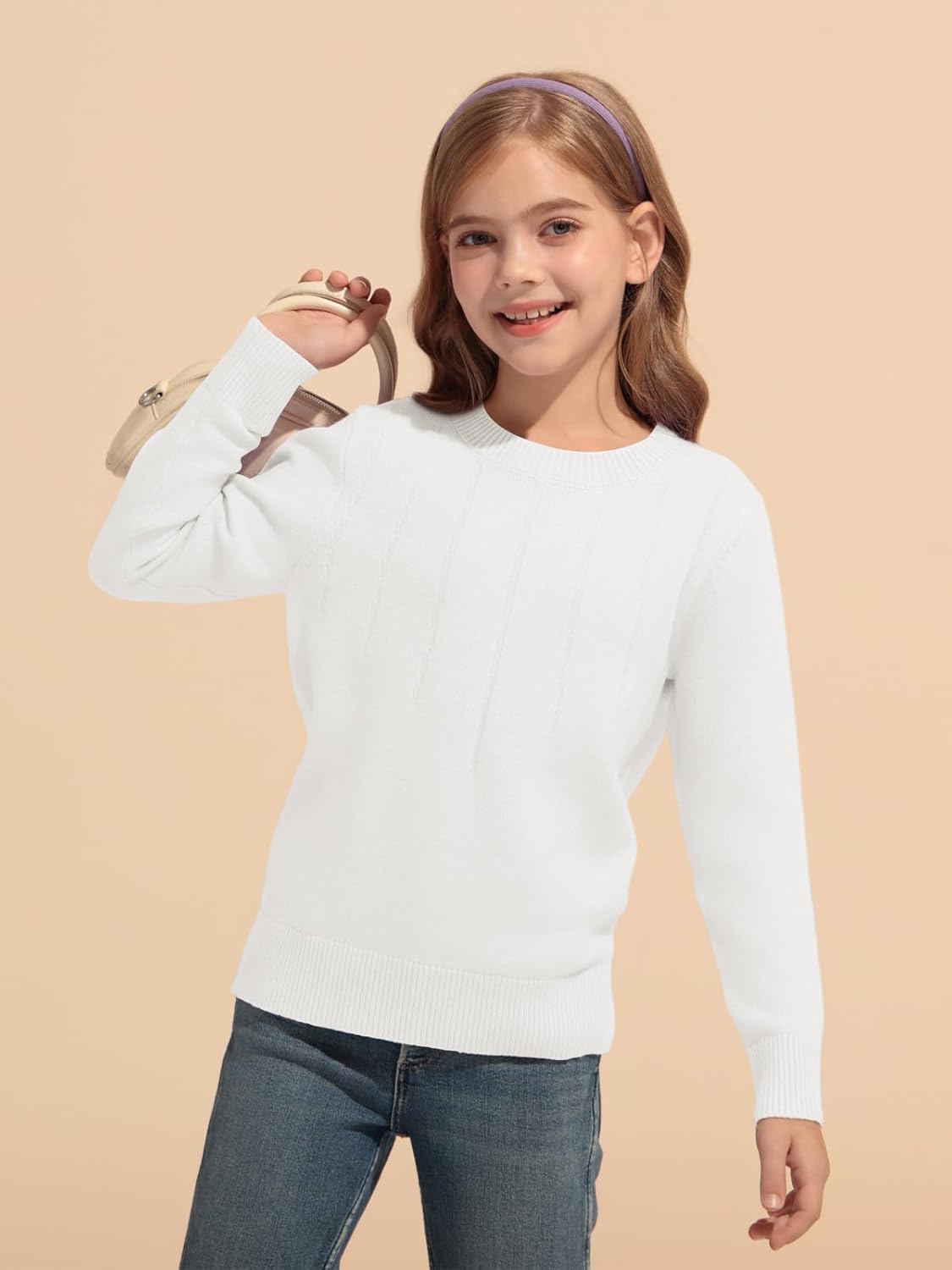 Haloumoning Girls' Crewneck Pleated Knit Sweater