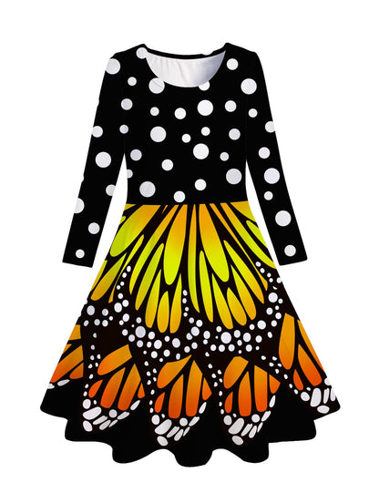Funnycokid Girls' Butterfly & Mermaid Long Sleeve Dress