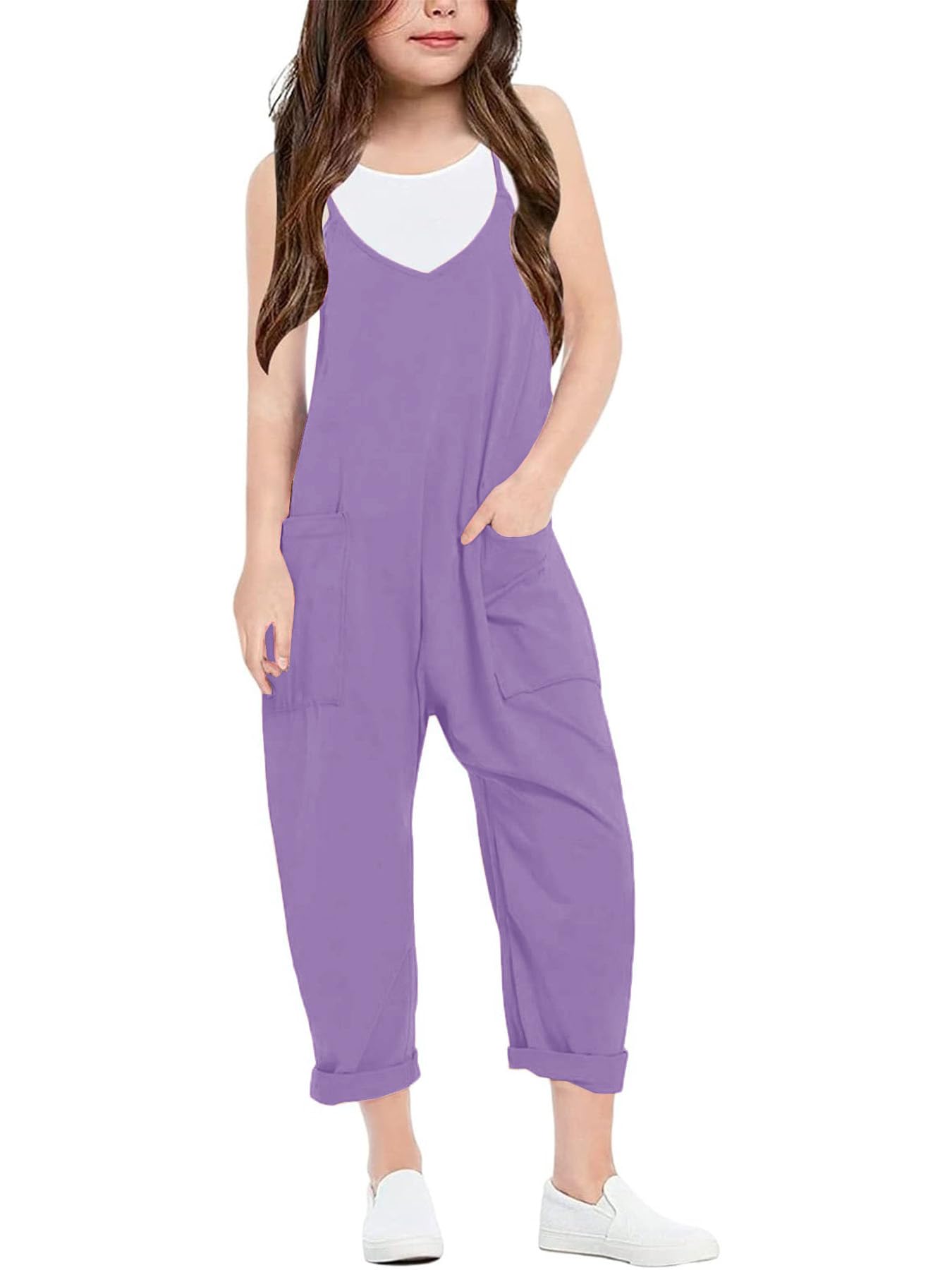 Girls Casual Sleeveless Jumpsuit – Spaghetti Strap Overalls
