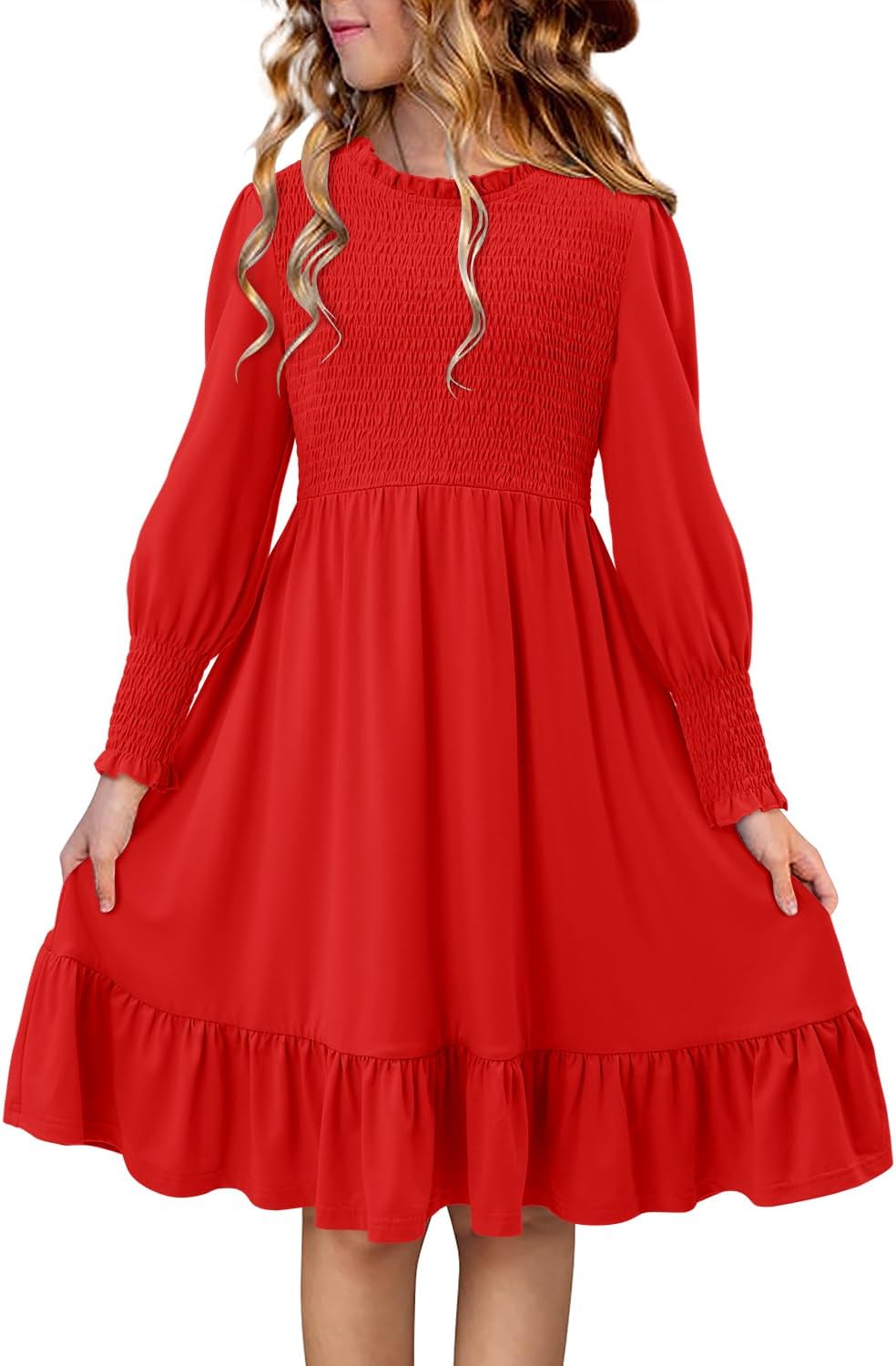 Yoklass Girls' Smocked Puff Sleeve Dress