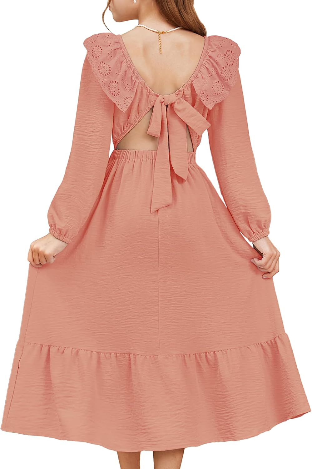 blibean Tween Girls' Embroidered Tie-Back Dress