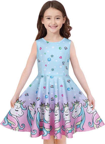 Quedoris Girls' Unicorn Print Twirly Dress
