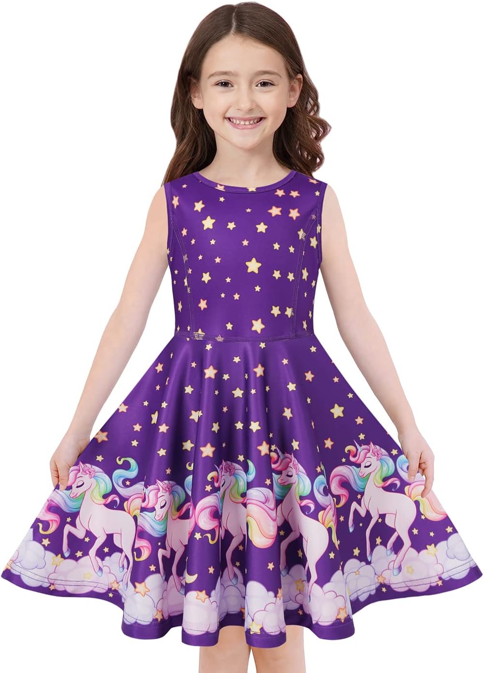 Quedoris Girls' Unicorn Print Twirly Dress