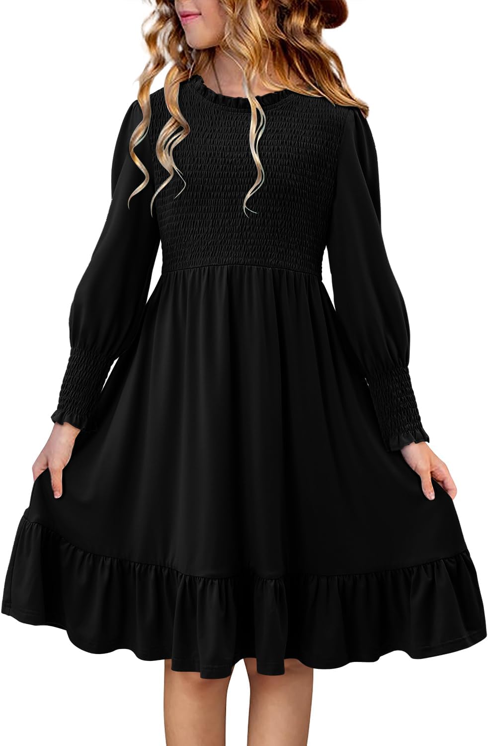 Yoklass Girls' Smocked Puff Sleeve Dress