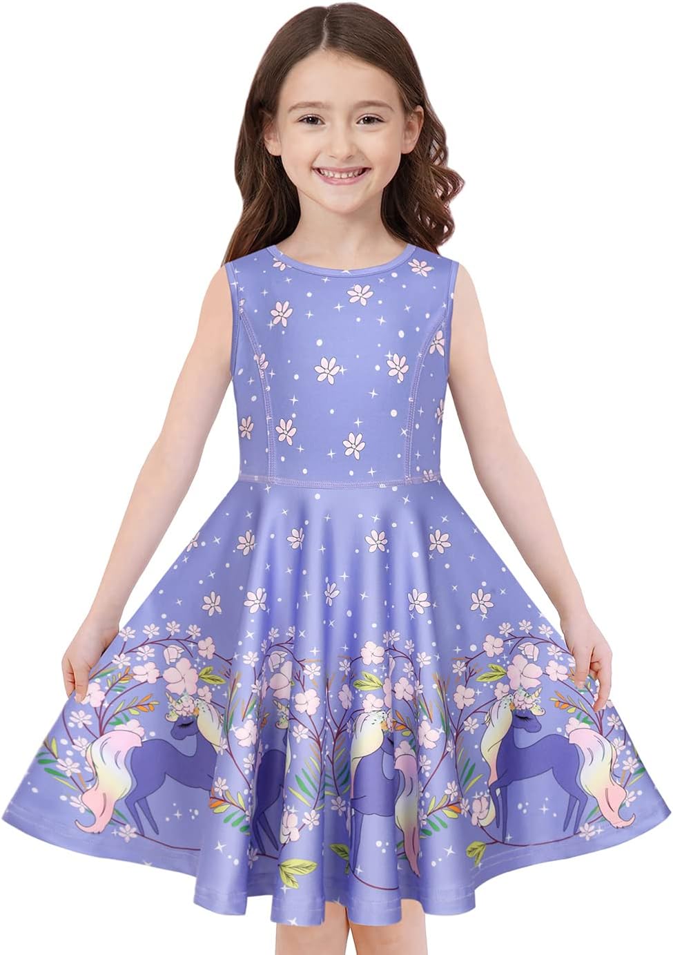 Quedoris Girls' Unicorn Print Twirly Dress