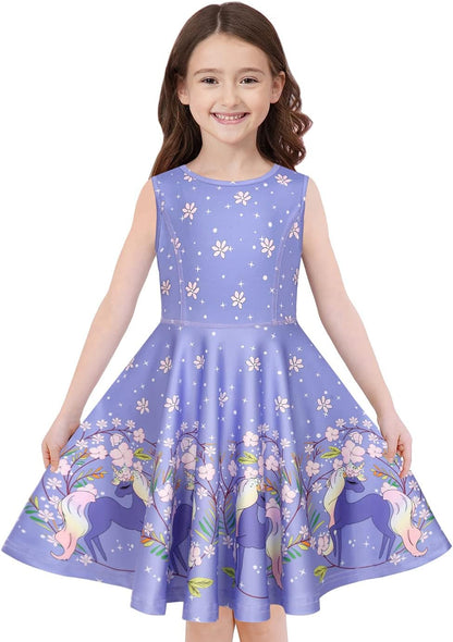 Quedoris Girls' Unicorn Print Twirly Dress