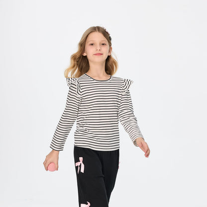 Girls' Striped Ruffle Sleeve T-Shirt