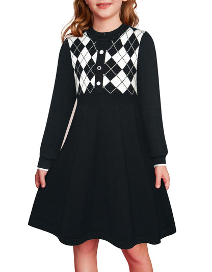GRACE KARIN Girls' Argyle Knit Sweater Dress